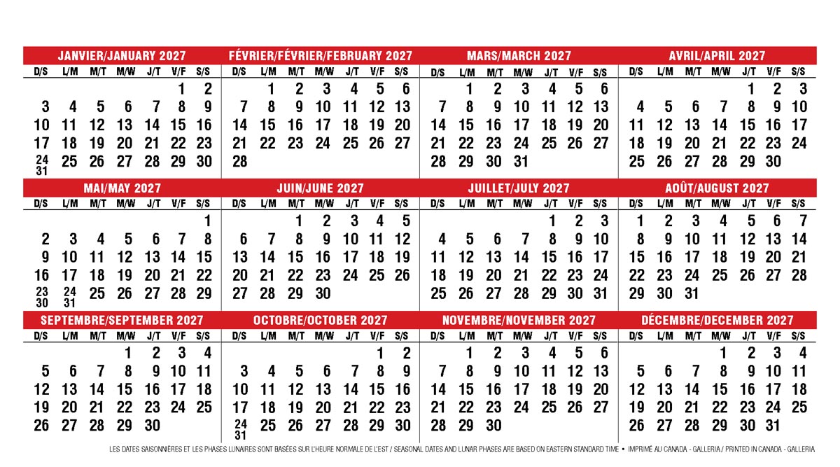 Galleria Canadian Scenes( ENG/Fr) Promotional Desk Calendar- 2026